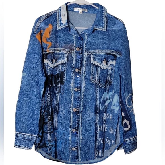 Casual Denim Effect Chiffon Blouse & Short Set Blue - Picture 9 of 16